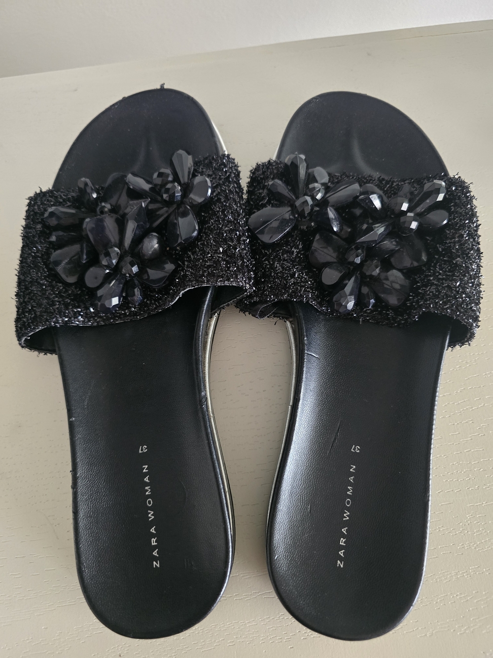Zara Woman Beaded Floral Slide Sandals
